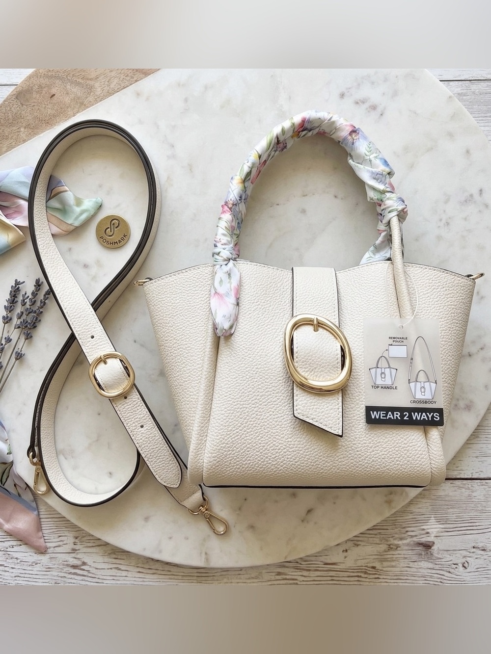 BCBGeneration Top Handle Mini Bucket Crossbody with Multi Colored Floral Scarf